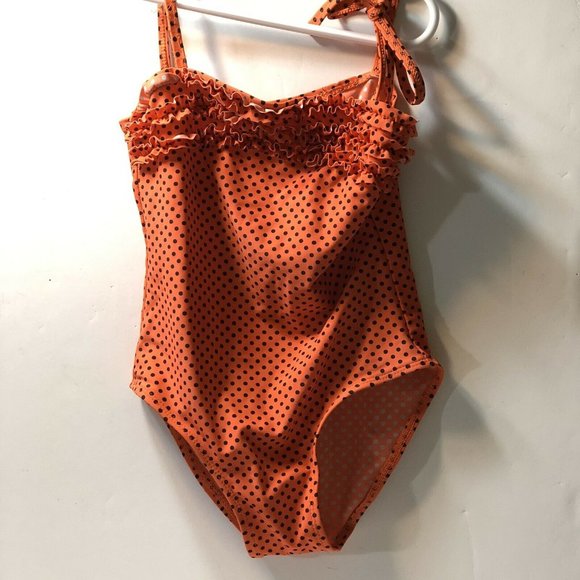 Little Star Girls size 8 Swimsuit Orange & black - Picture 9 of 11